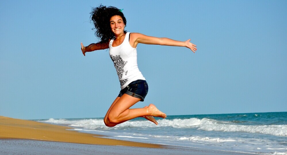 happy jumping girl