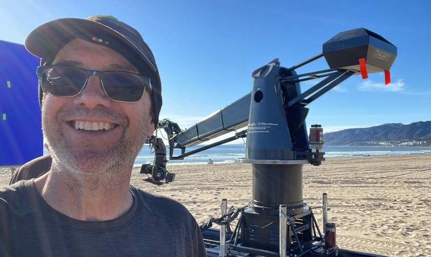 Paul on beach with motion control rig